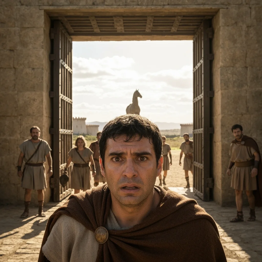 Illustration for: Trojans Discover the Horse